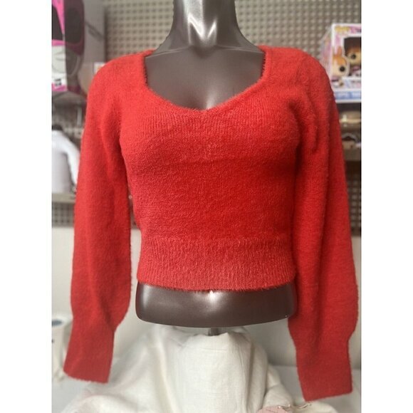 Sincerely Jules Women’s Sweater V-Neck Large Red NWT‎  Cropped - Picture 1 of 4